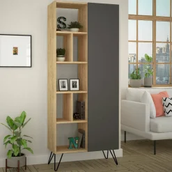Librerie > Dmora Libreria rialzata quercia e antracite 79x190h cm - Lince Nero Antracite, Marrone Quercia