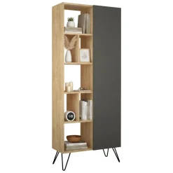Librerie > Dmora Libreria rialzata quercia e antracite 79x190h cm - Lince Nero Antracite, Marrone Quercia