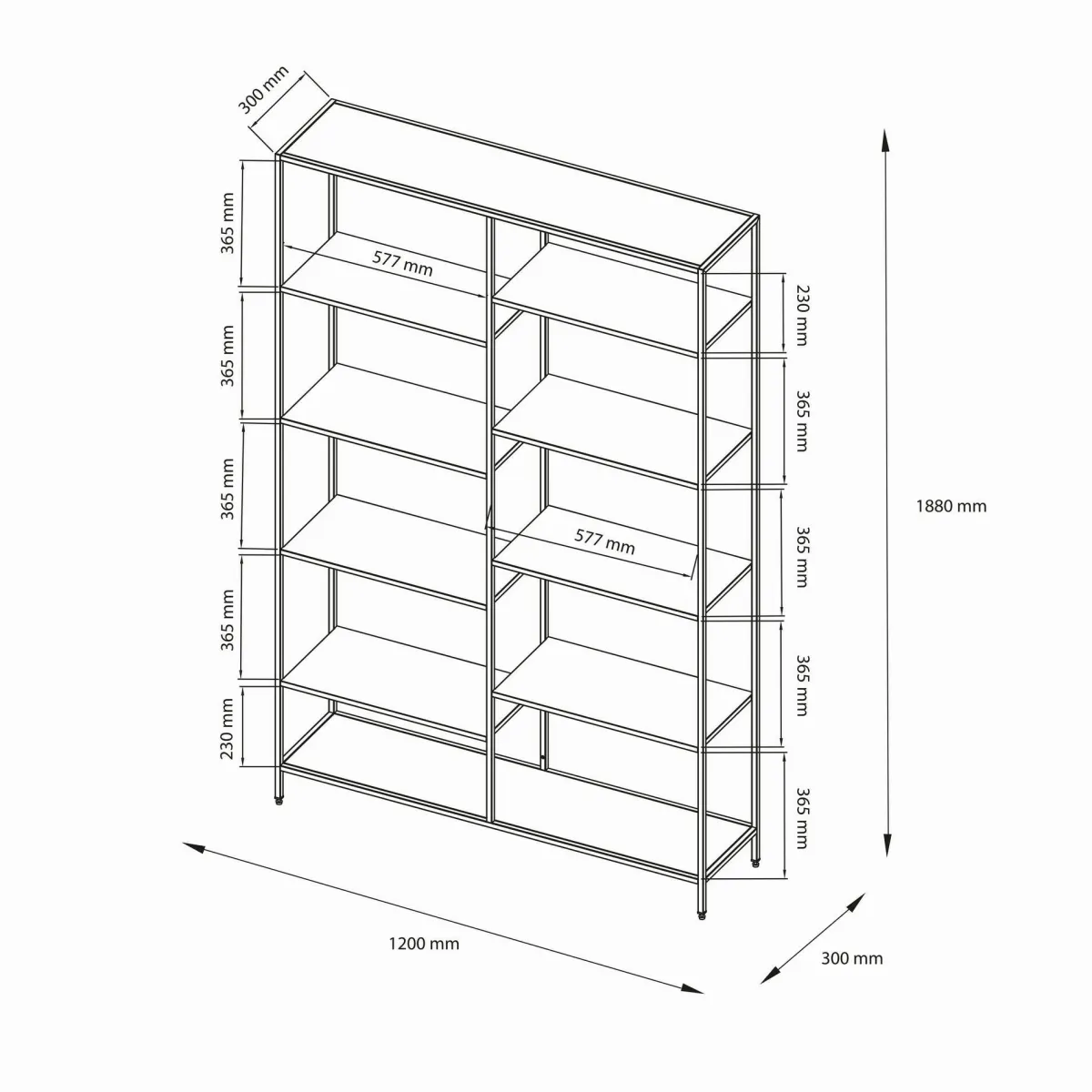 Librerie > Dmora Libreria 9 ripiani ardesia 120x188h cm - Dorgali Grigio Ardesia