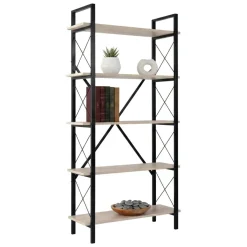 Librerie > Dmora Libreria 5 ripiani beige e nera 90x180h cm - Suriel Nero, Beige