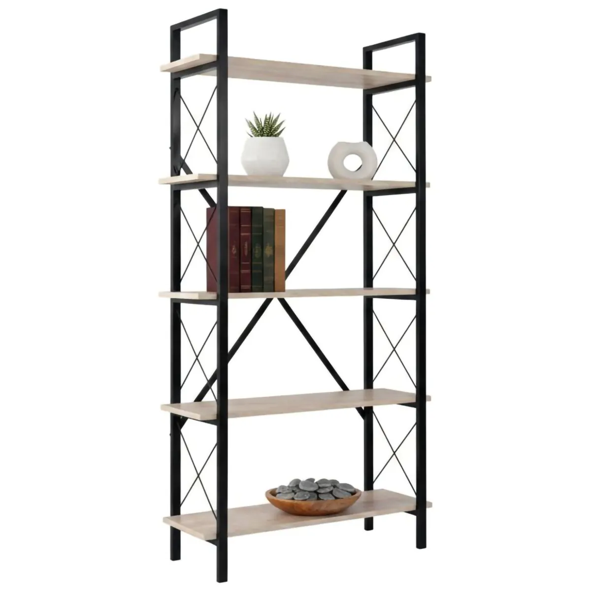 Librerie > Dmora Libreria 5 ripiani beige e nera 90x180h cm - Suriel Nero, Beige