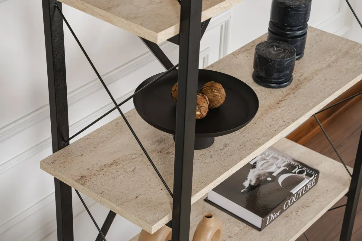 Librerie > Dmora Libreria 5 ripiani beige e nera 90x180h cm - Suriel Nero, Beige