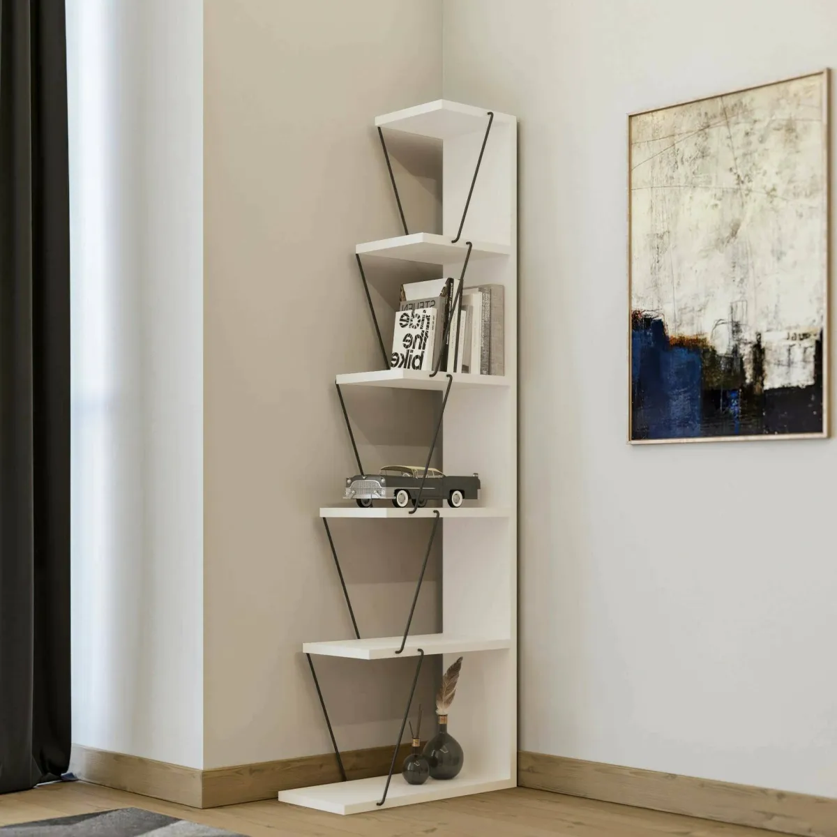 Librerie|Ufficio > Dmora Libreria 5 ripiani bianca e nera 50x150h cm - Erminia Nero, Bianco