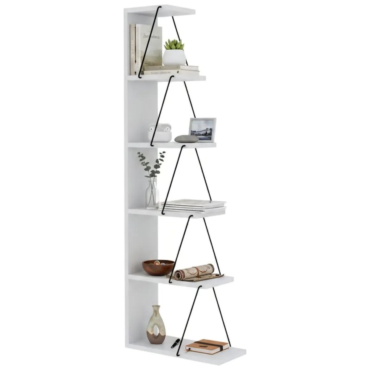 Librerie|Ufficio > Dmora Libreria 5 ripiani bianca e nera 50x150h cm - Erminia Nero, Bianco