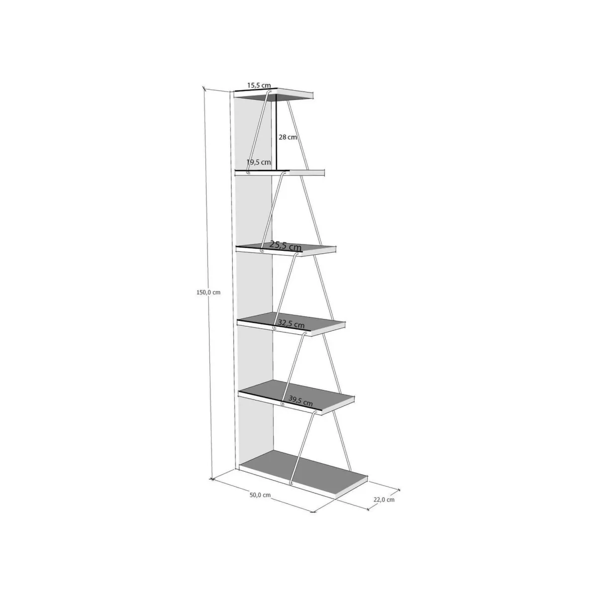 Librerie|Ufficio > Dmora Libreria 5 ripiani bianca e nera 50x150h cm - Erminia Nero, Bianco