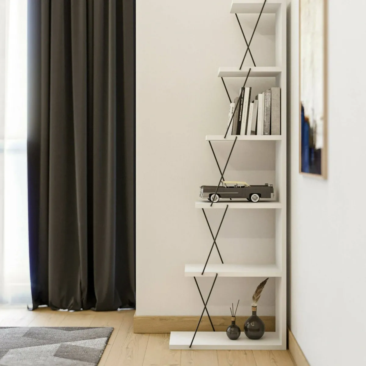 Librerie|Ufficio > Dmora Libreria 5 ripiani bianca e nera 50x150h cm - Erminia Nero, Bianco
