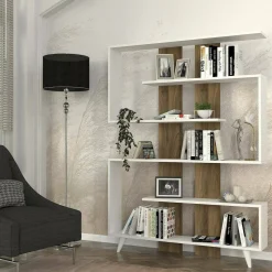 Libreria 5 ripiani bianca e noce 120x162h cm - Spodumene