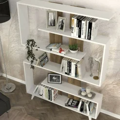 Libreria 5 ripiani bianca e noce 120x162h cm - Spodumene