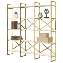 Librerie|Ufficio > Dmora Libreria 5 ripiani bianca e oro 170x175h cm - Gauro Oro, Bianco