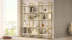 Librerie|Ufficio > Dmora Libreria 5 ripiani bianca e oro 170x175h cm - Gauro Oro, Bianco