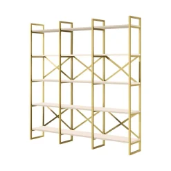 Librerie|Ufficio > Dmora Libreria 5 ripiani bianca e oro 170x175h cm - Gauro Oro, Bianco
