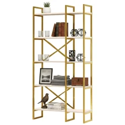 Libreria 5 ripiani bianca e oro 87x175h cm - Isla
