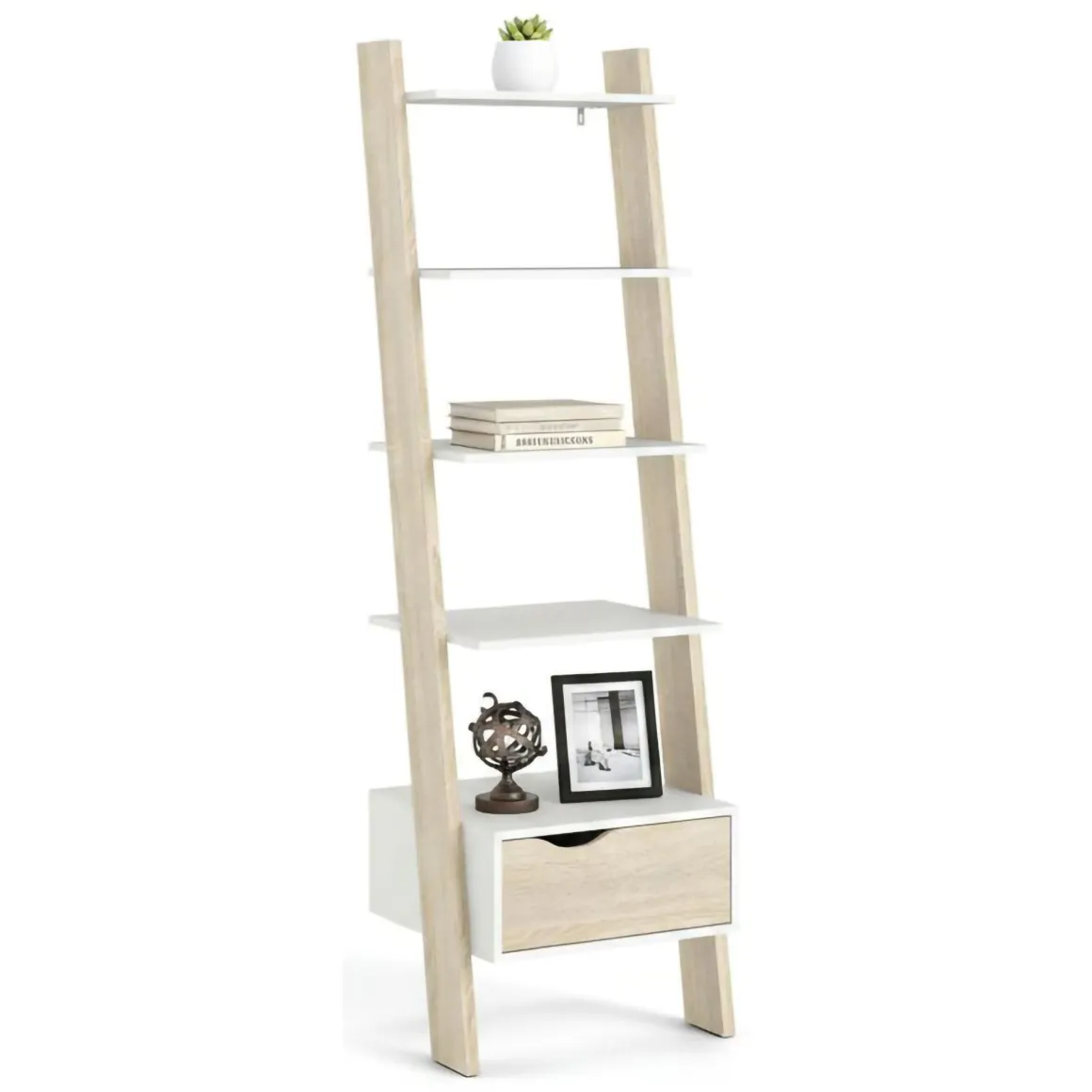 Libreria 4 ripiani bianca e quercia 55x180h cm - Acascia