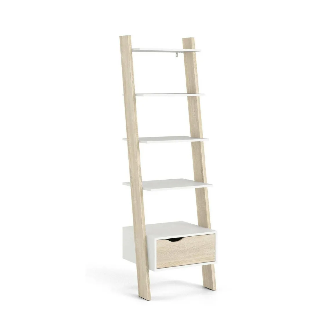Libreria 4 ripiani bianca e quercia 55x180h cm - Acascia