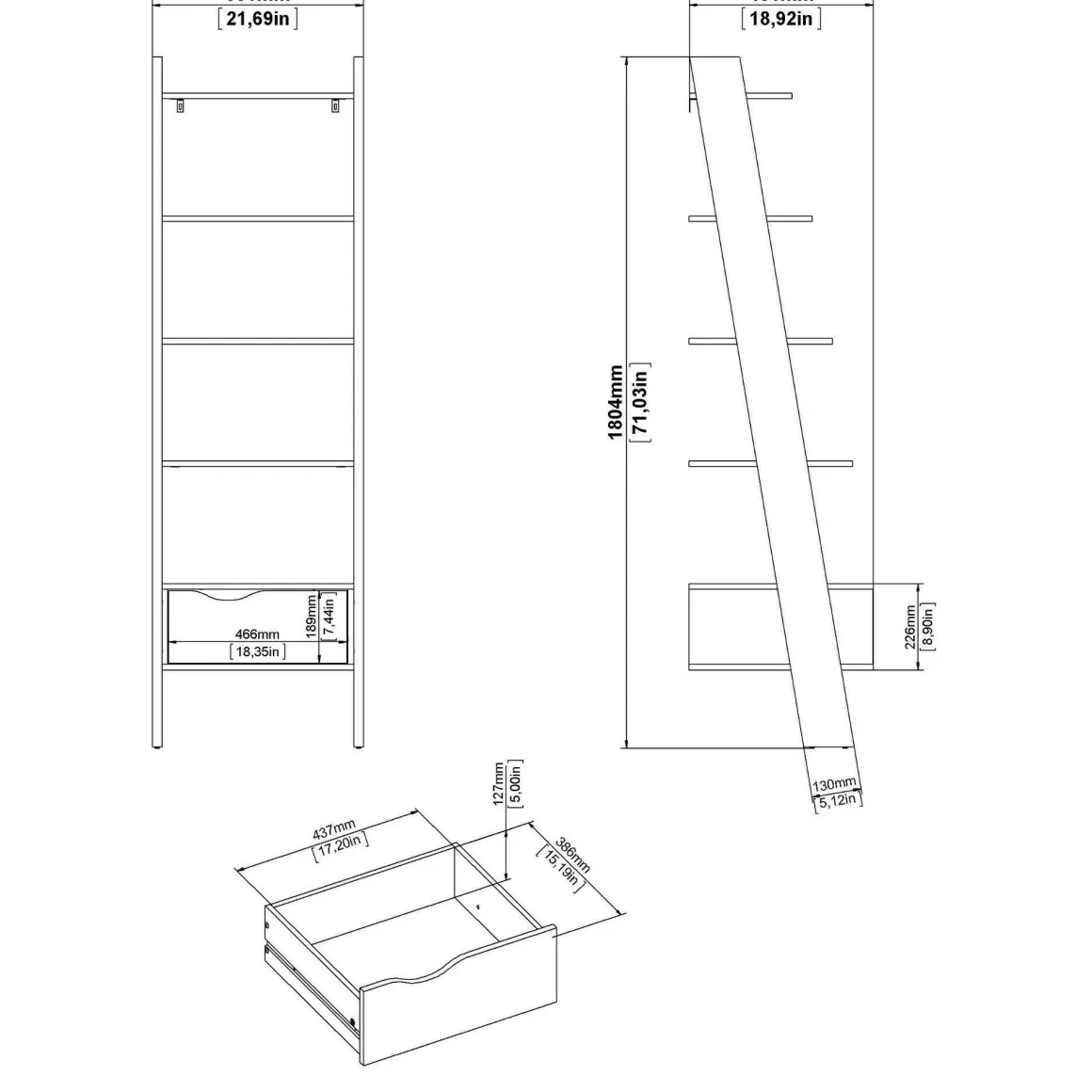 Libreria 4 ripiani bianca e quercia 55x180h cm - Acascia