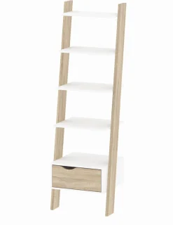 Libreria 4 ripiani bianca e quercia 55x180h cm - Acascia