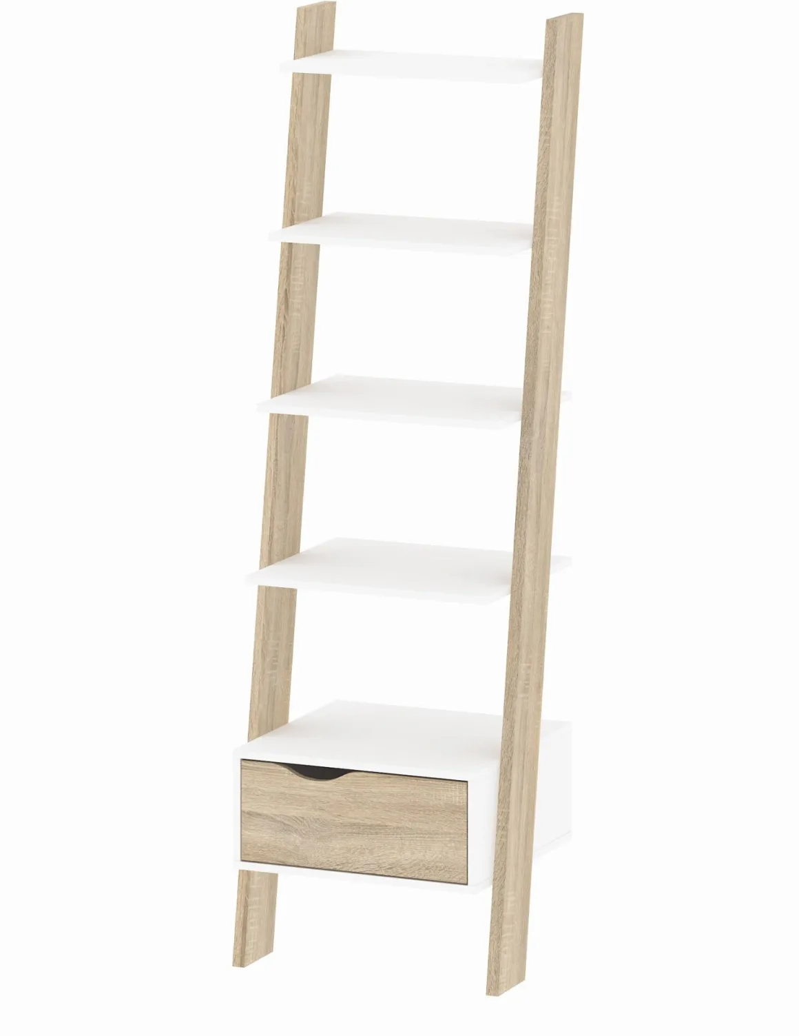 Libreria 4 ripiani bianca e quercia 55x180h cm - Acascia
