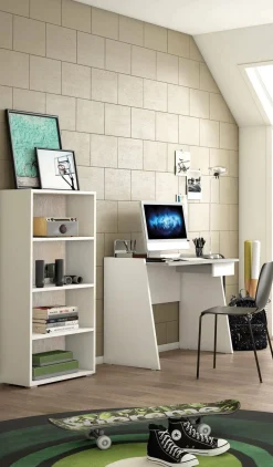 Libreria 3 ripiani bianca e rovere 60x130h cm - Aky