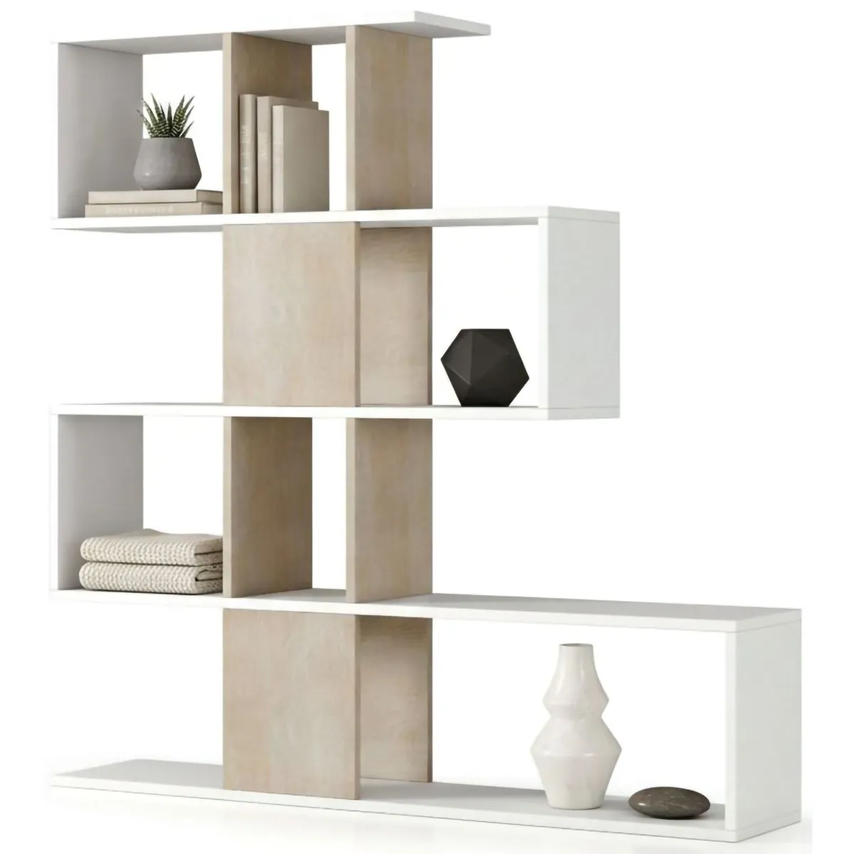 Librerie|Ufficio > Dmora Libreria 4 ripiani bianca e rovere 145x145h cm - Allison Marrone, Bianco Rovere