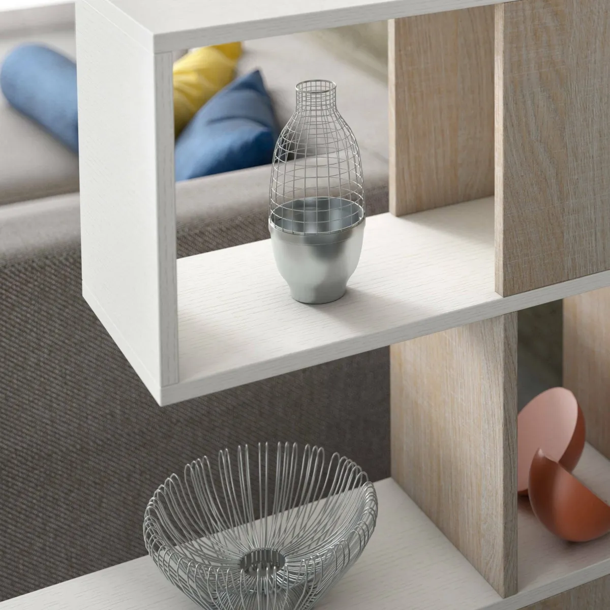 Librerie|Ufficio > Dmora Libreria 4 ripiani bianca e rovere 145x145h cm - Allison Marrone, Bianco Rovere