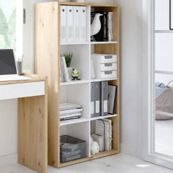Librerie|Ufficio > Dmora Libreria 6 ripiani legno e bianca 71x137h cm - Alliers Bianco, Marrone Rovere Nodi
