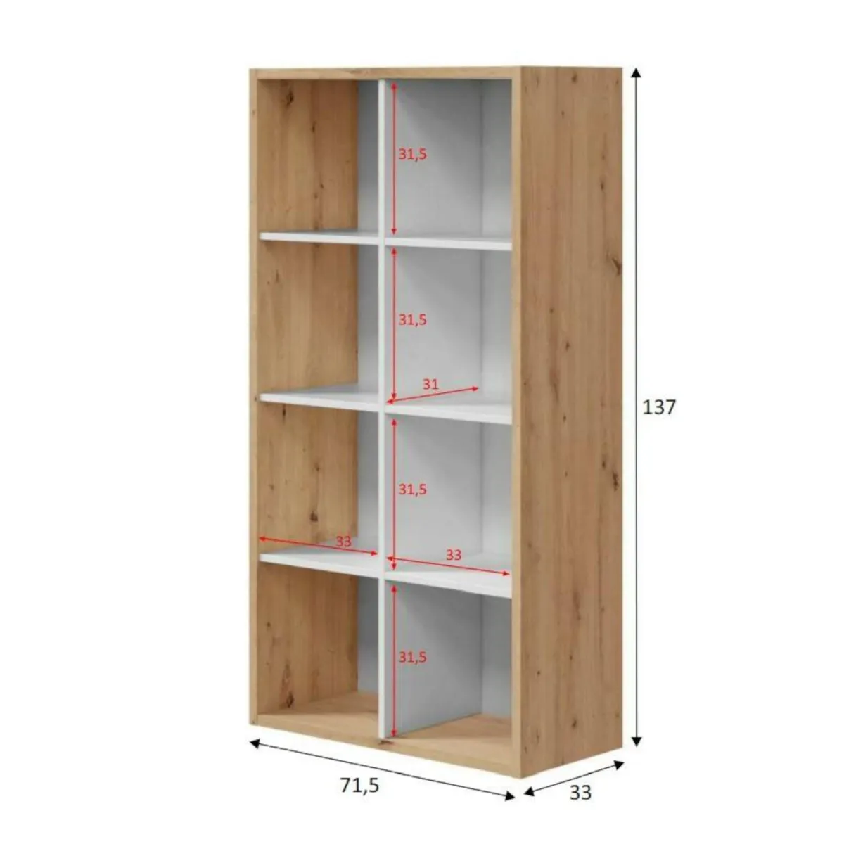 Librerie|Ufficio > Dmora Libreria 6 ripiani legno e bianca 71x137h cm - Alliers Bianco, Marrone Rovere Nodi