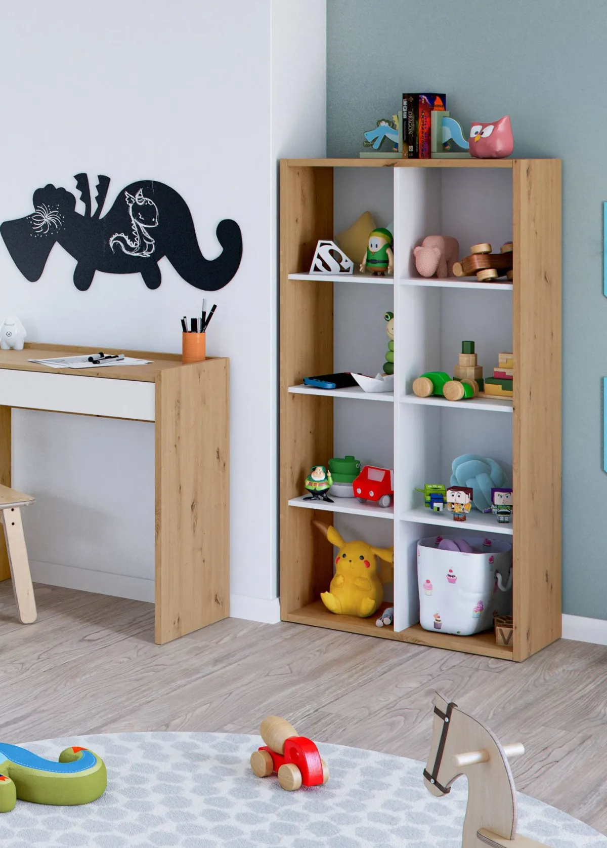 Librerie|Ufficio > Dmora Libreria 6 ripiani legno e bianca 71x137h cm - Alliers Bianco, Marrone Rovere Nodi