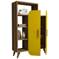Libreria 5 ripiani noce e gialla 90x132h cm - Agni