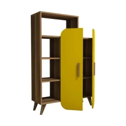Libreria 5 ripiani noce e gialla 90x132h cm - Agni