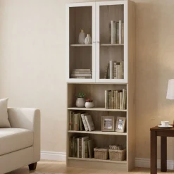 Librerie > Dmora Libreria 3 ripiani quercia e bianca 79x203h cm - Chedeng Bianco, Marrone Quercia