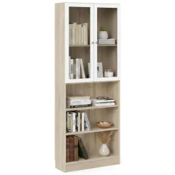Librerie > Dmora Libreria 3 ripiani quercia e bianca 79x203h cm - Chedeng Bianco, Marrone Quercia
