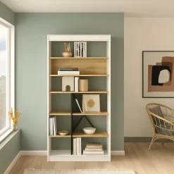 Librerie > Dmora Libreria 5 ripiani quercia e bianca 75x170h cm - Emong Bianco, Marrone Quercia