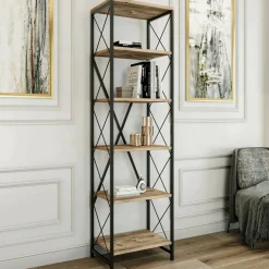 Libreria 5 ripiani quercia e nera 50x180h cm - Yara