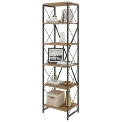Libreria 5 ripiani quercia e nera 50x180h cm - Yara