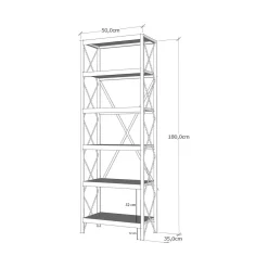 Libreria 5 ripiani quercia e nera 50x180h cm - Yara