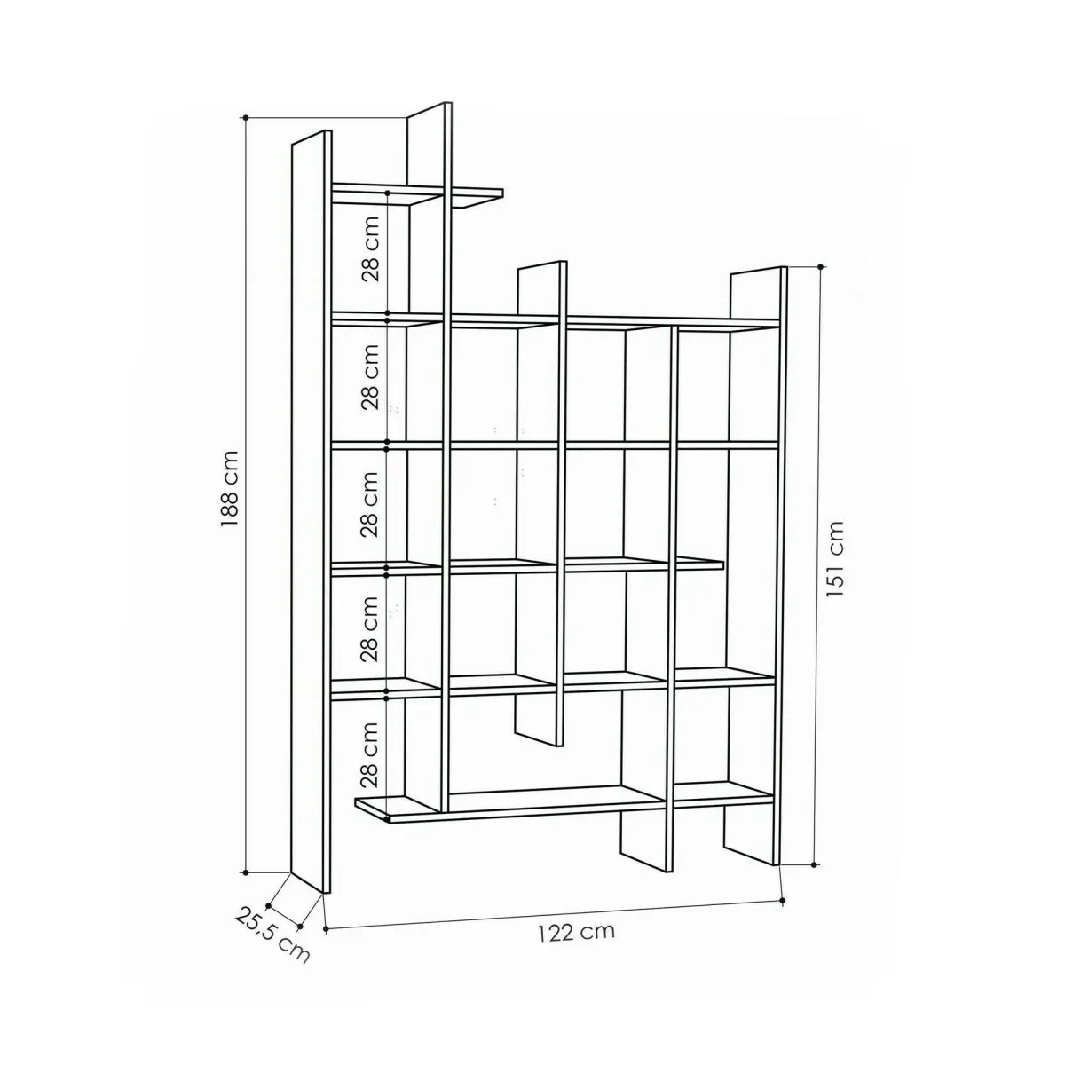 Librerie|Ufficio > Dmora Libreria 18 ripiani quercia 122x188h cm - Achela Marrone Quercia