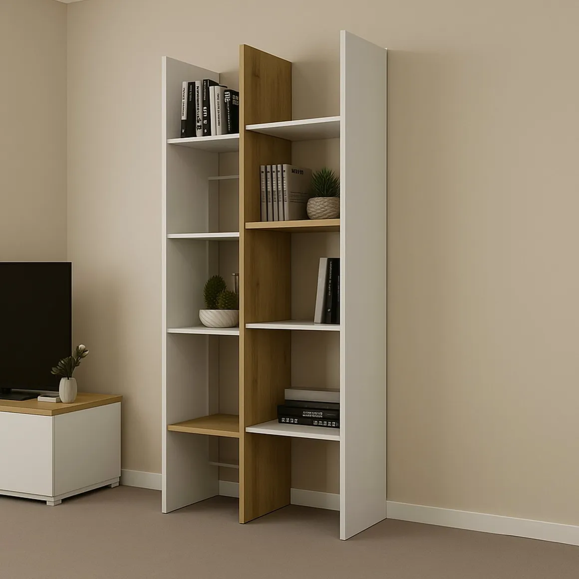 Libreria 8 ripiani rovere e bianca 75x183h cm - Badia