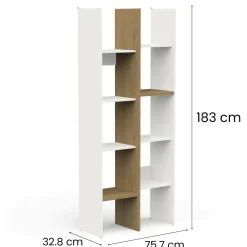Libreria 8 ripiani rovere e bianca 75x183h cm - Badia