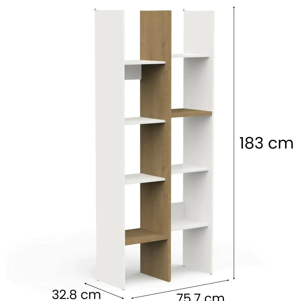 Libreria 8 ripiani rovere e bianca 75x183h cm - Badia
