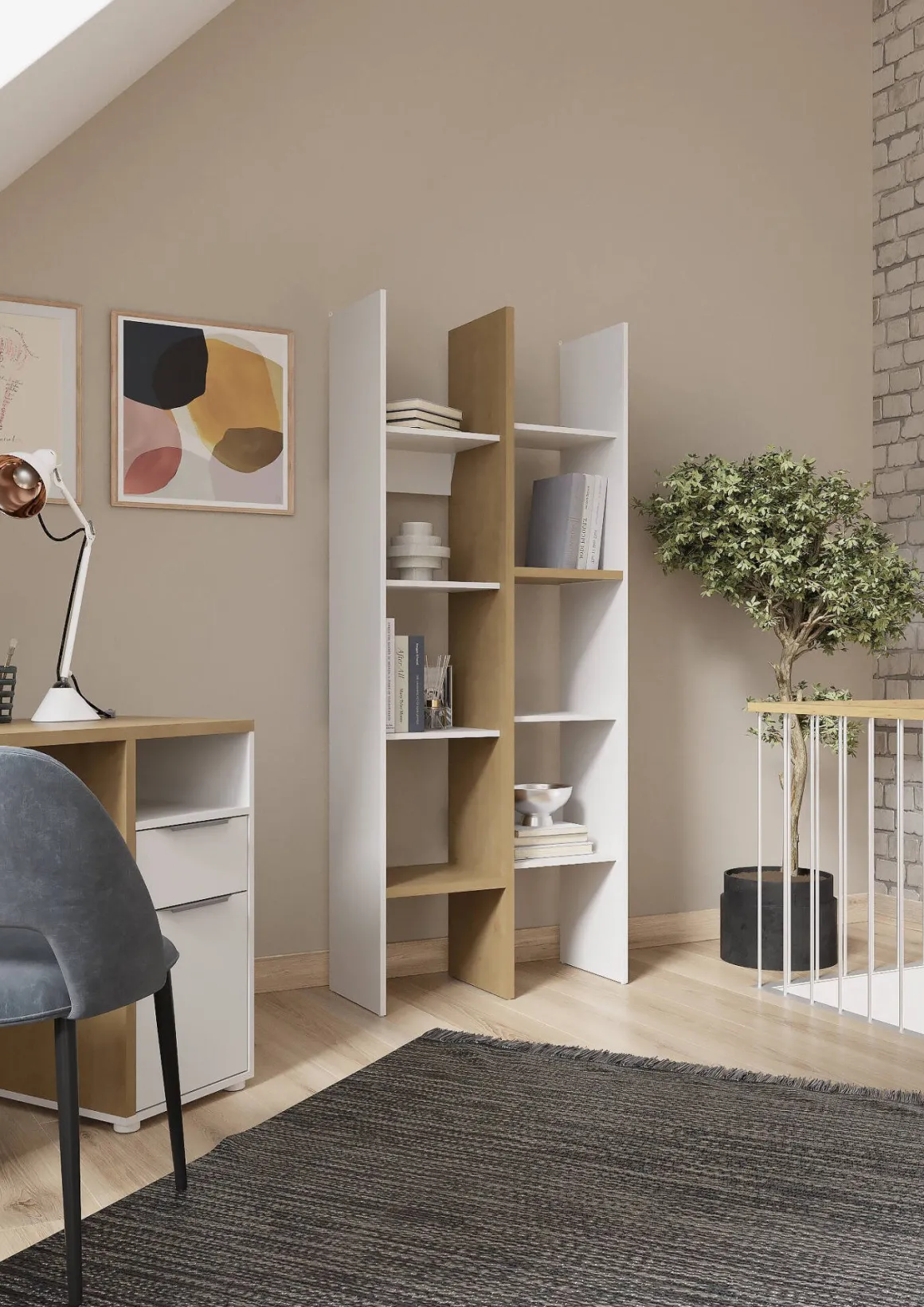 Libreria 8 ripiani rovere e bianca 75x183h cm - Badia