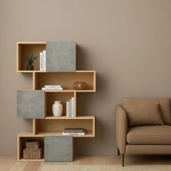 Libreria 4 ripiani rovere e cemento 95x166h cm - Acetosella