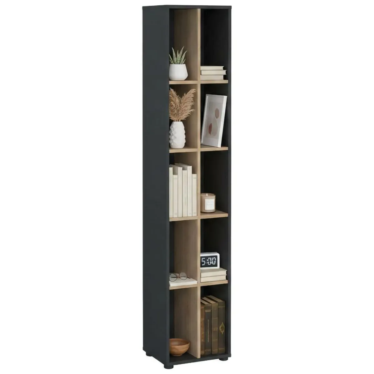 Librerie > Dmora Libreria 4 ripiani rovere e grigia 40x204h cm - Erevan Grigio, Marrone Rovere