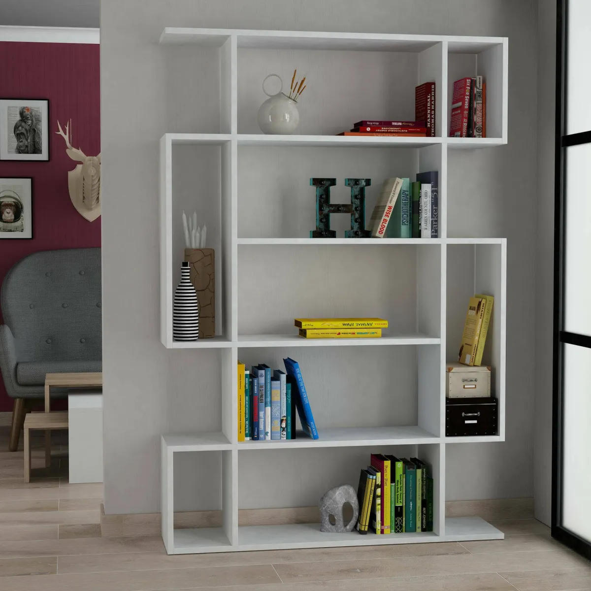 Librerie > Dmora Libreria salvaspazio bianca 110x161h cm - Marcellin Bianco