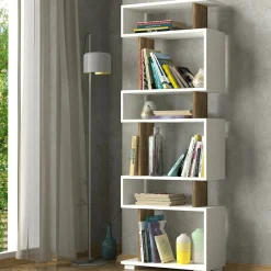 Librerie|Ufficio > Dmora Libreria salvaspazio bianca e oro 45x180h cm - Giraffa Oro, Bianco