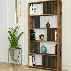 Librerie|Ufficio > Dmora Libreria salvaspazio noce e antracite 90x180h cm - Scapolita Nero Antracite, Marrone Noce