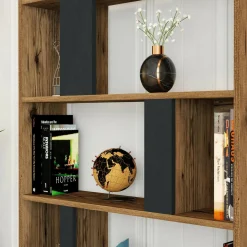Librerie|Ufficio > Dmora Libreria salvaspazio noce e antracite 90x180h cm - Scapolita Nero Antracite, Marrone Noce