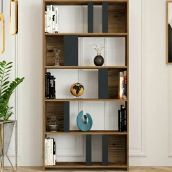 Librerie|Ufficio > Dmora Libreria salvaspazio noce e antracite 90x180h cm - Scapolita Nero Antracite, Marrone Noce
