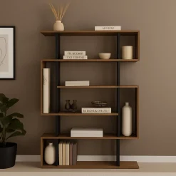Librerie|Ufficio > Dmora Libreria salvaspazio quercia e nera 50x150h cm - Erminia Nero, Marrone Quercia