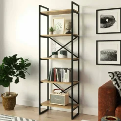Librerie|Ufficio > Dmora Libreria salvaspazio quercia e nera 60x180h cm - Demetria Nero, Marrone Quercia