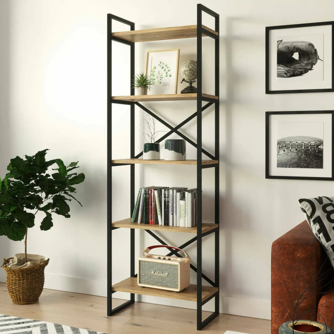 Libreria salvaspazio quercia e nera 58x175h cm - Arbus